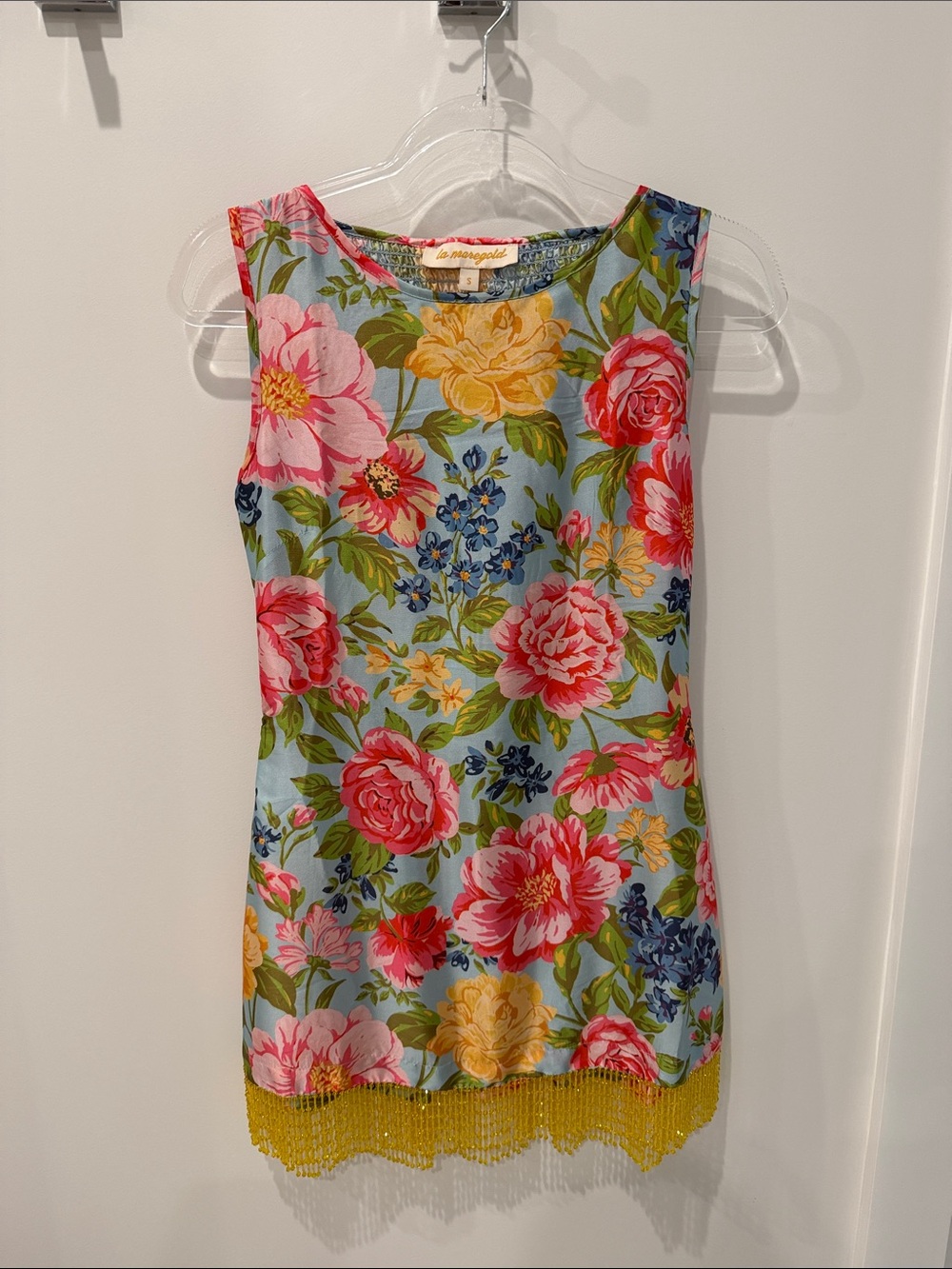La Maregold beaded Floral dress in Sky Blue